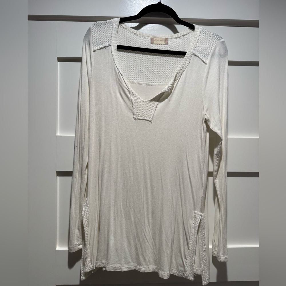 White long sleeve waffle detail